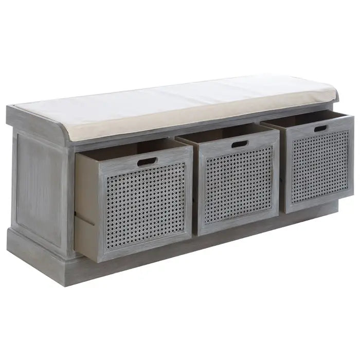 Portland Indoor Storage Bench, Weather Grey, Cream Fabric