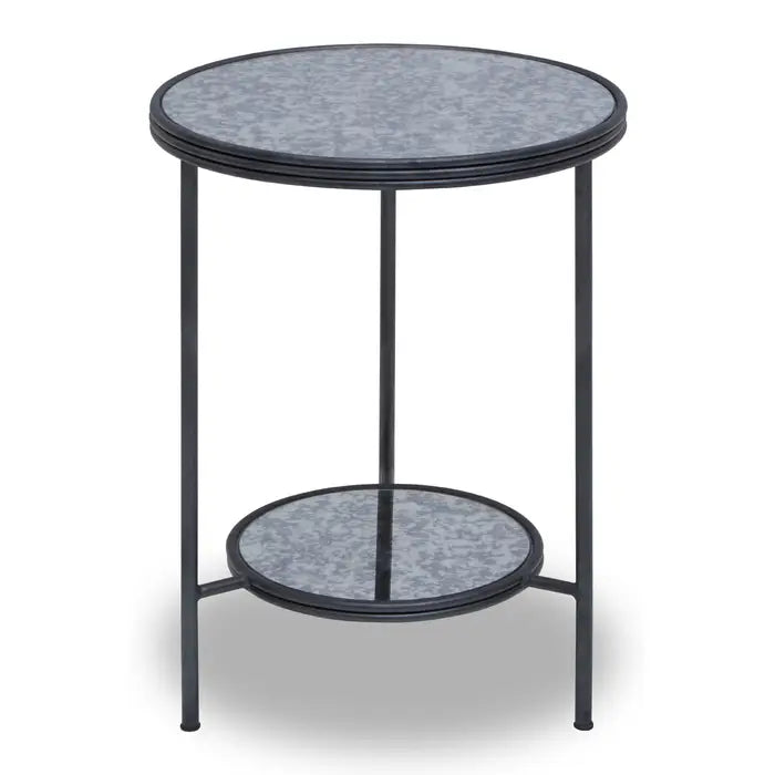 Industrial Black Metal Side Table – Glass Top & Lower Shelf