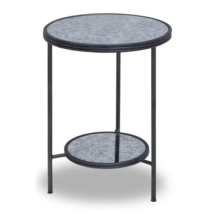 Industrial Black Metal Side Table – Glass Top & Lower Shelf