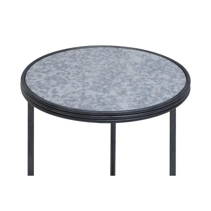 Industrial Black Metal Side Table – Glass Top & Lower Shelf