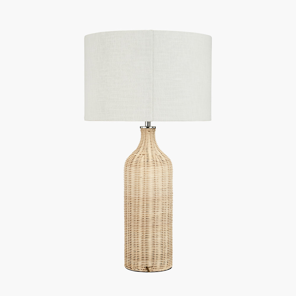 Elegant Natural Rattan Table Lamp – Textured White Linen Shade