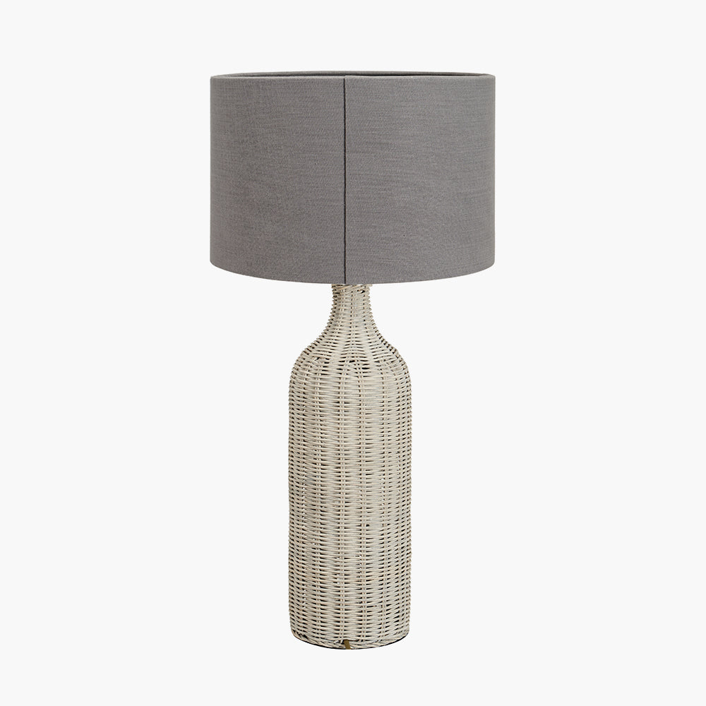 Chic Grey Rattan Table Lamp – Grey Linen Shade & Textured Finish