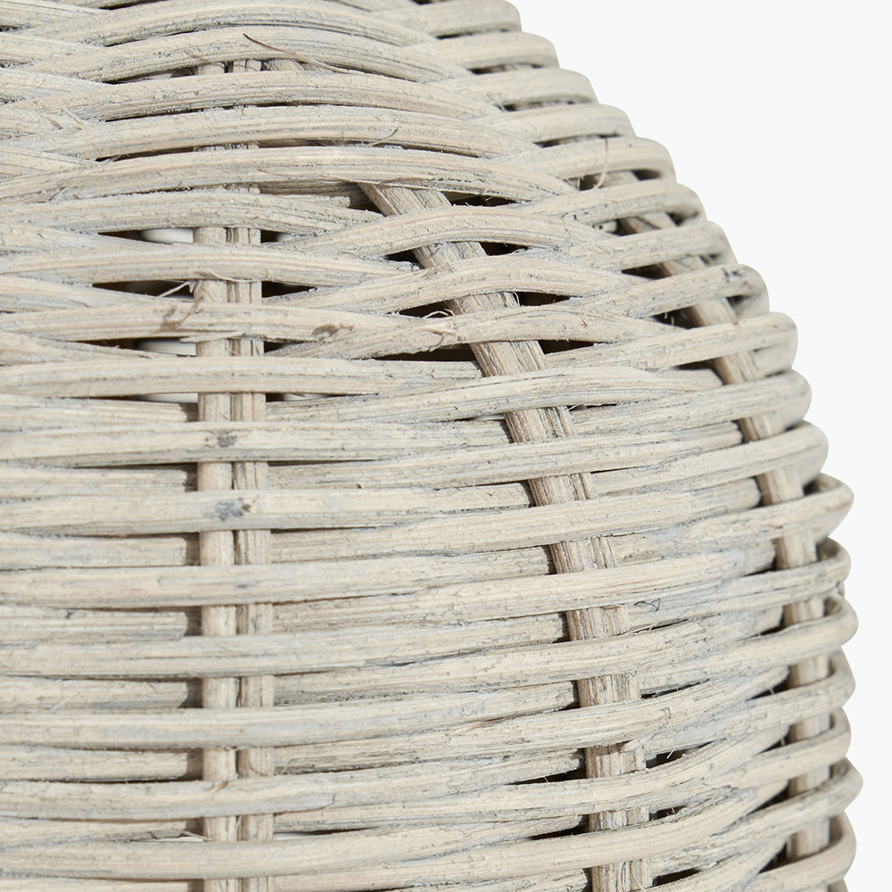 Chic Grey Rattan Table Lamp – Grey Linen Shade & Textured Finish