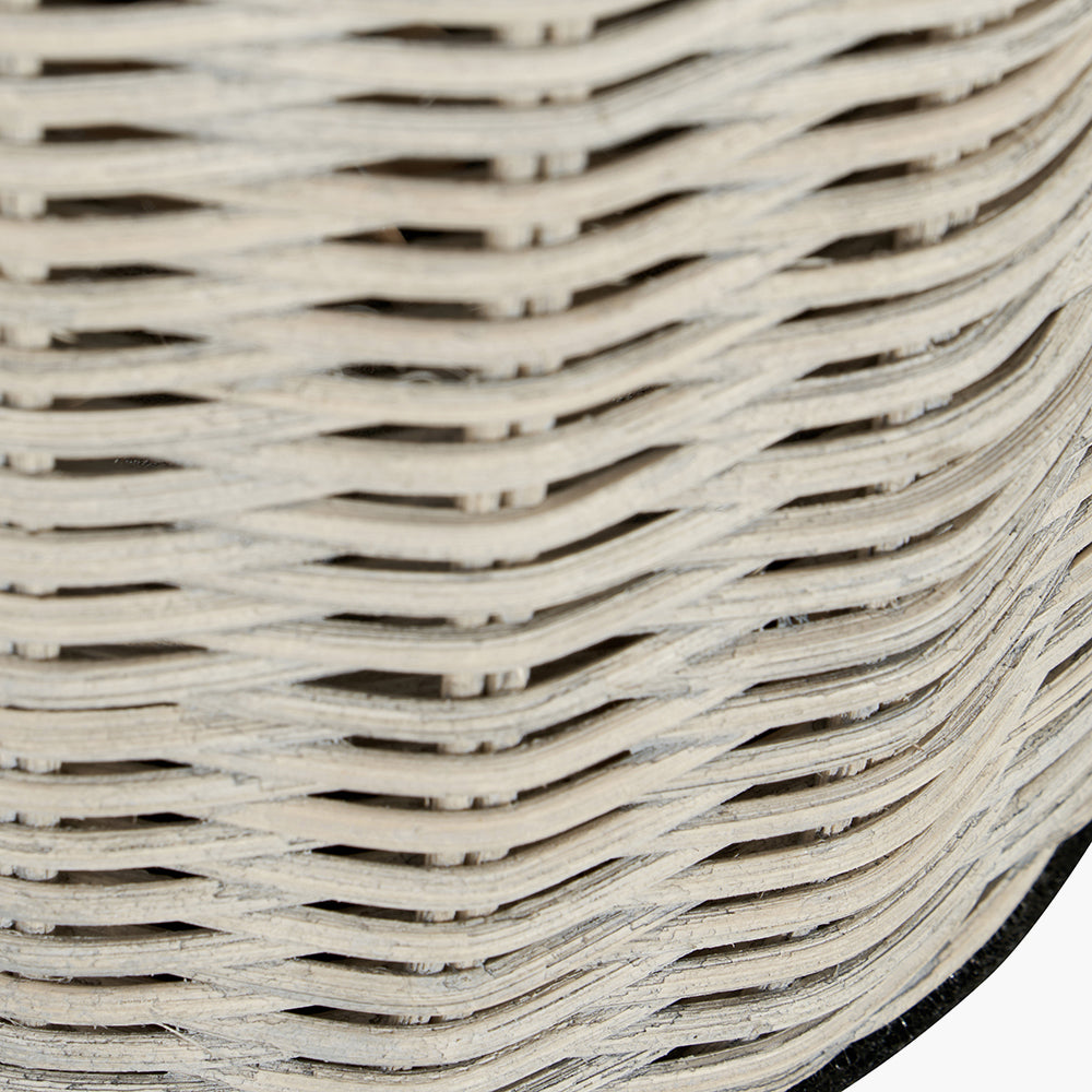Chic Grey Rattan Table Lamp – Grey Linen Shade & Textured Finish