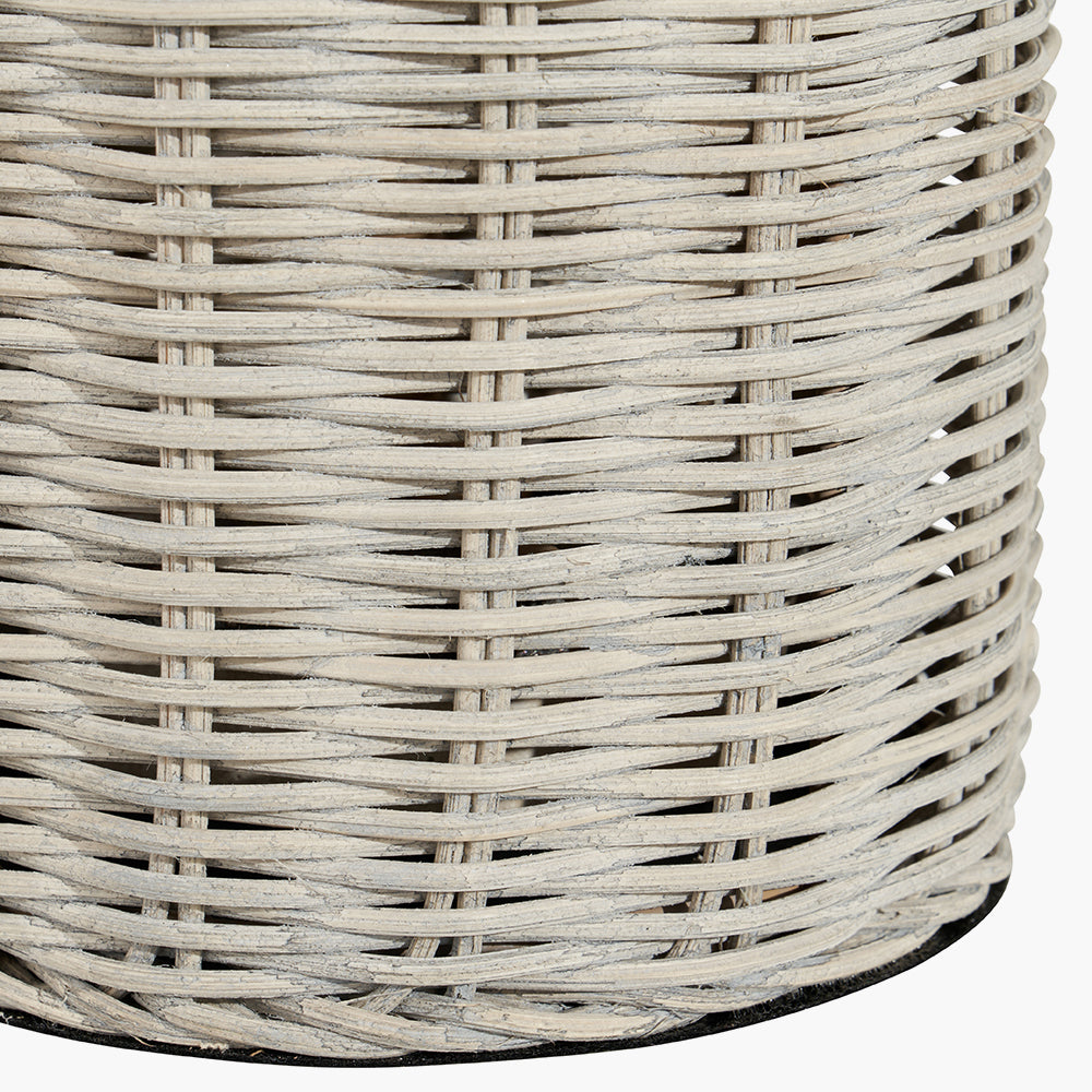 Chic Grey Rattan Table Lamp – Grey Linen Shade & Textured Finish