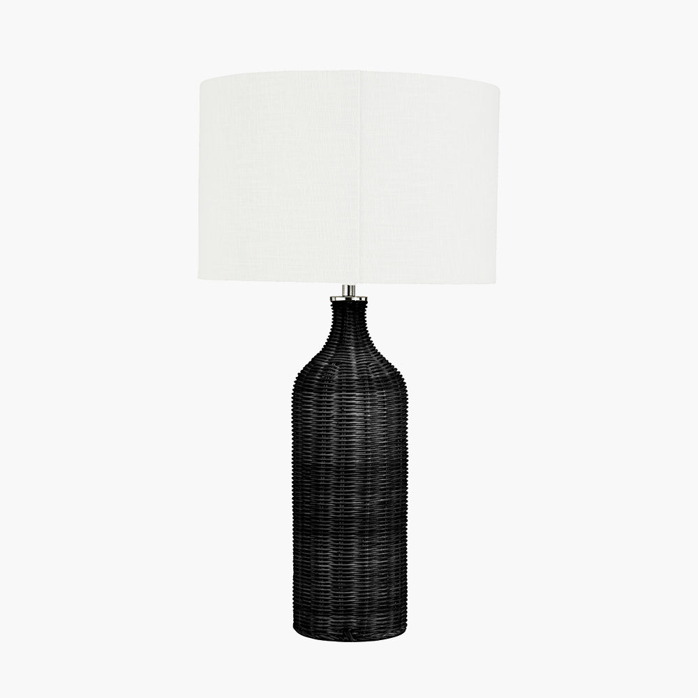 Elegant Black Rattan Table Lamp – White Linen Shade & Modern Design
