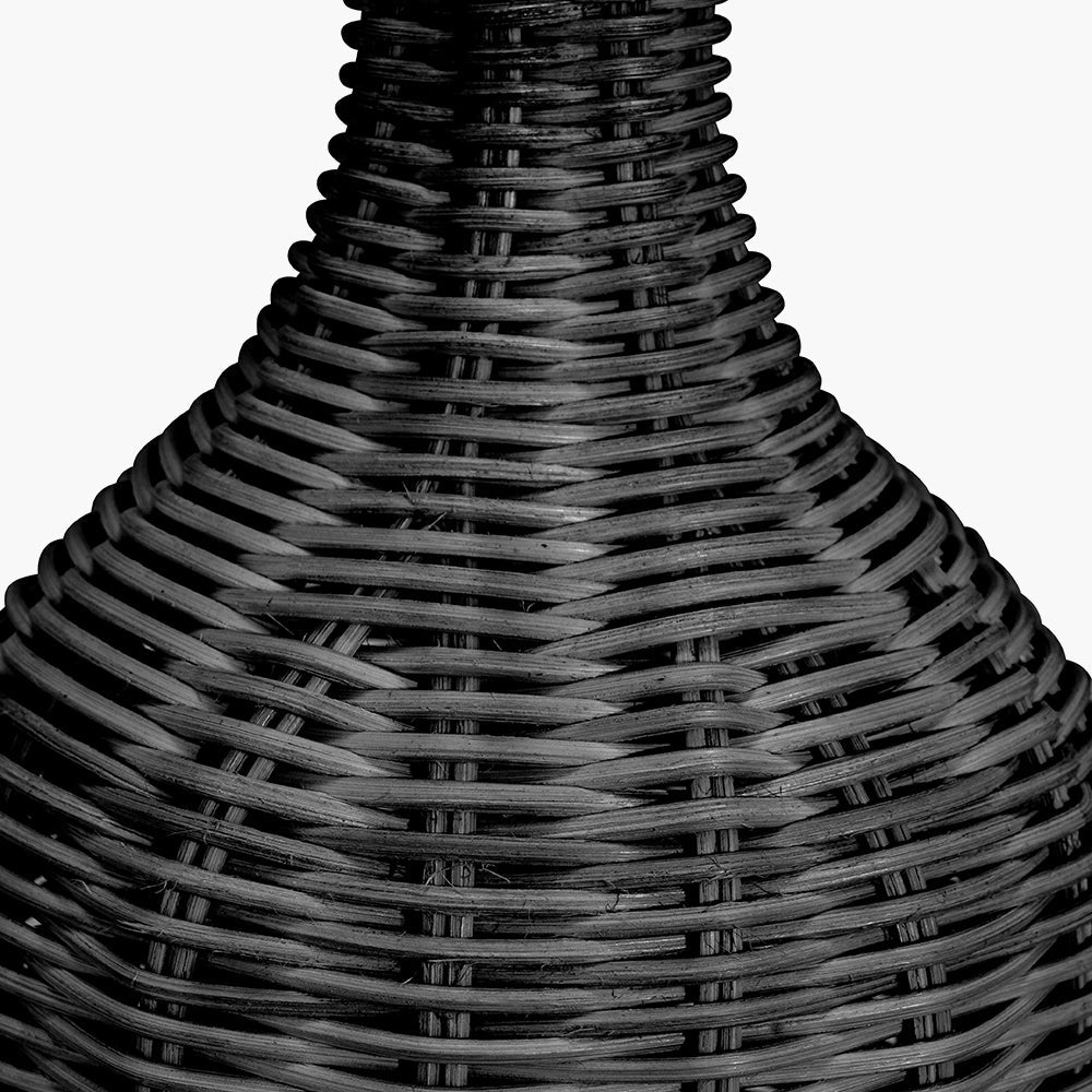 Elegant Black Rattan Table Lamp – White Linen Shade & Modern Design
