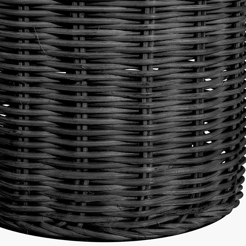 Elegant Black Rattan Table Lamp – White Linen Shade & Modern Design