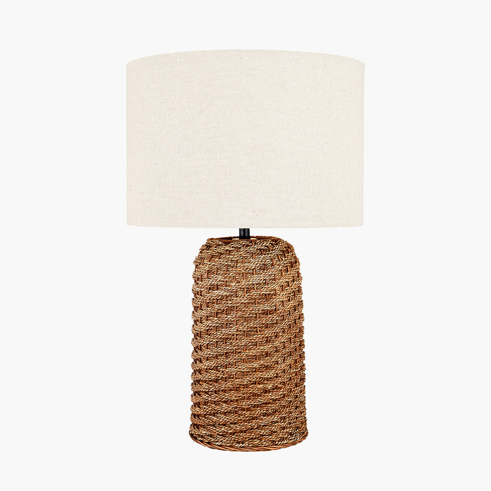 Rustic Woven Seagrass Table Lamp – Textured Base & Cream Linen Shade