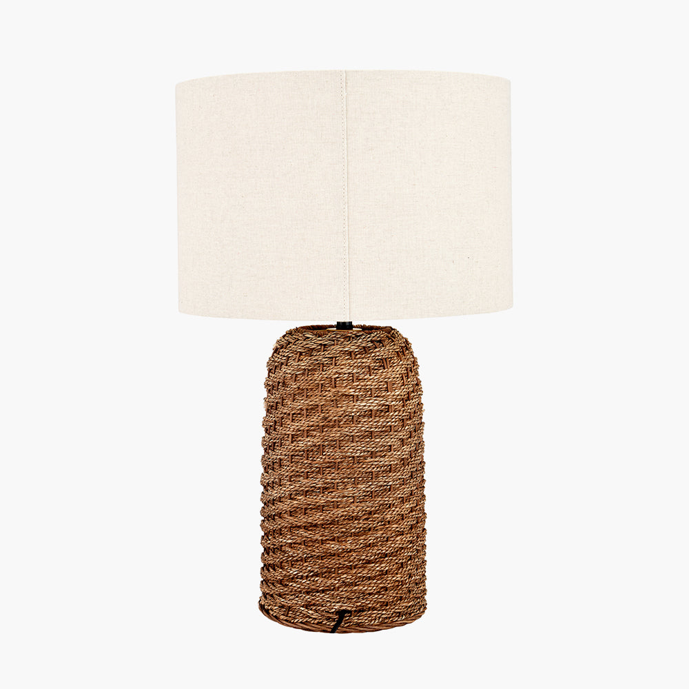 Rustic Woven Seagrass Table Lamp – Textured Base & Cream Linen Shade