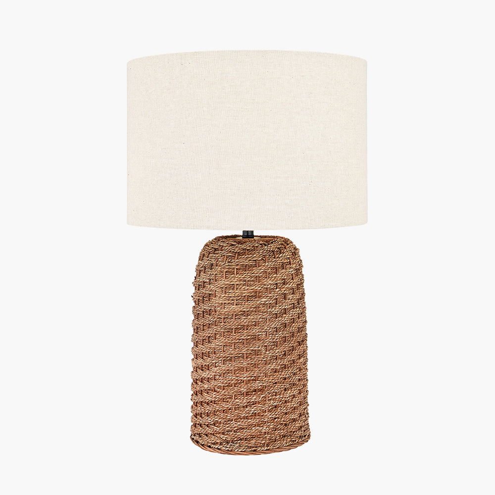 Rustic Woven Seagrass Table Lamp – Textured Base & Cream Linen Shade