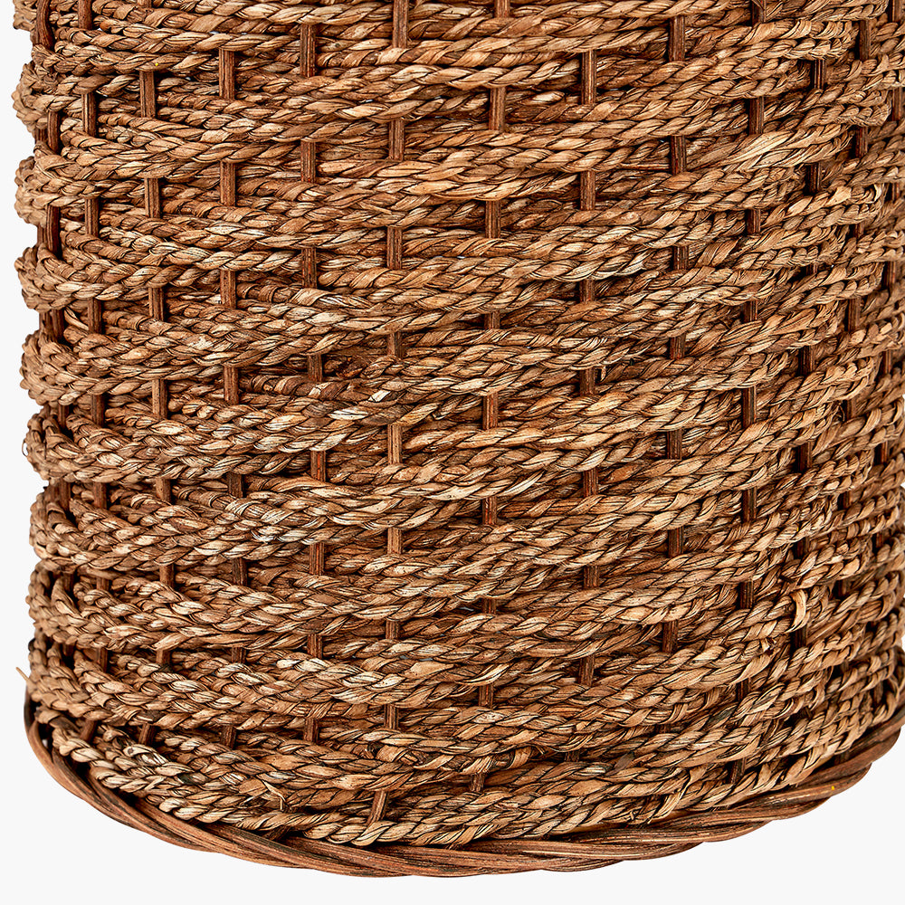 Rustic Woven Seagrass Table Lamp – Textured Base & Cream Linen Shade
