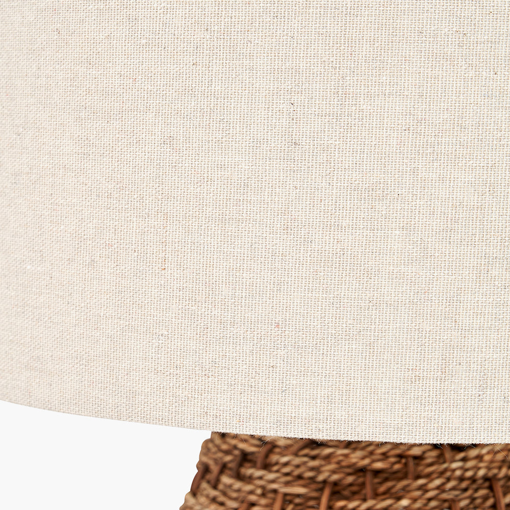 Rustic Woven Seagrass Table Lamp – Textured Base & Cream Linen Shade