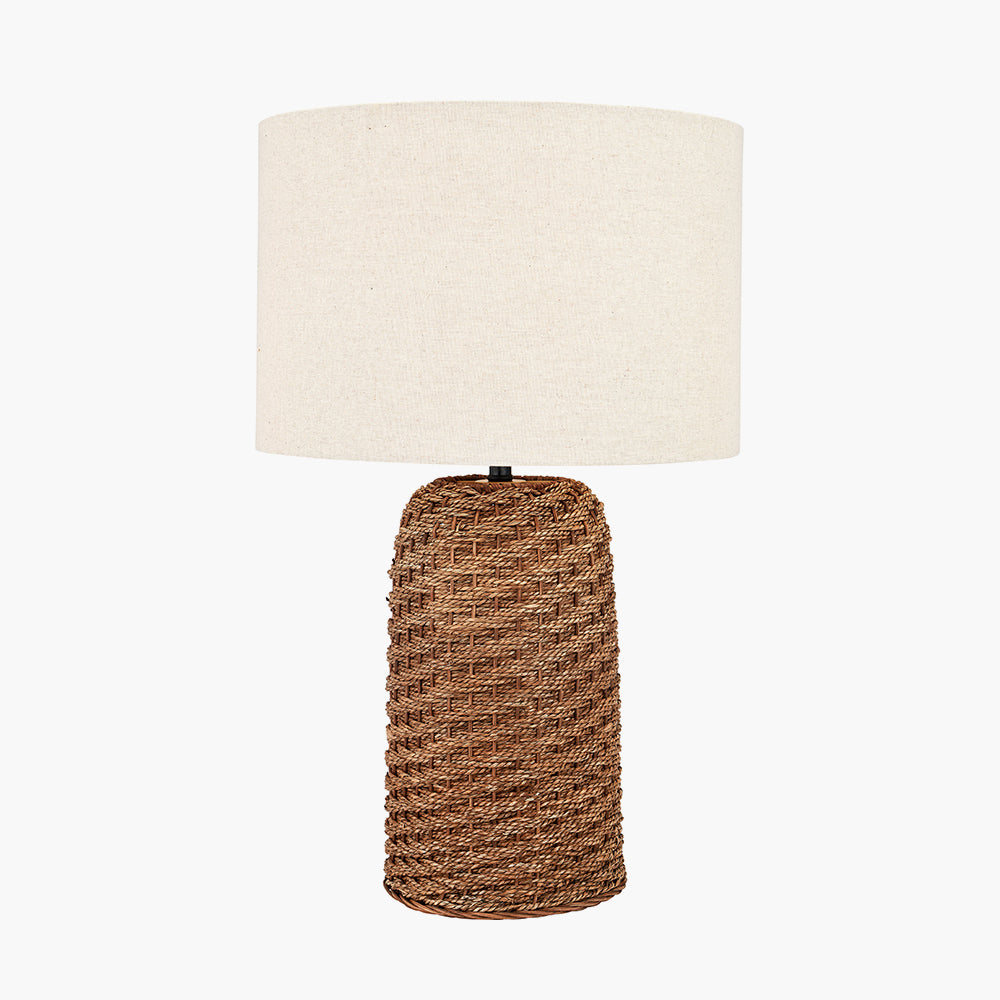 Rustic Woven Seagrass Table Lamp – Textured Base & Cream Linen Shade -