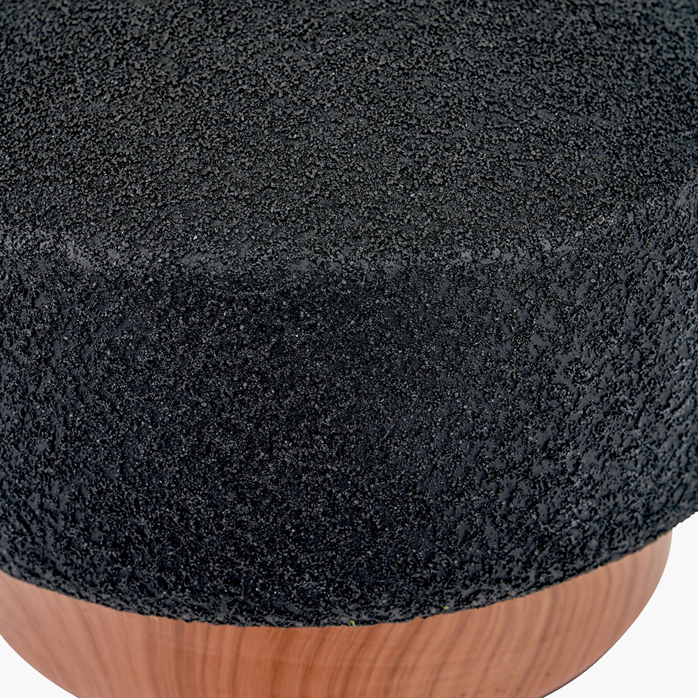 Modern Black Textured Table Lamp – Wood Effect Base & White Cotton Shade