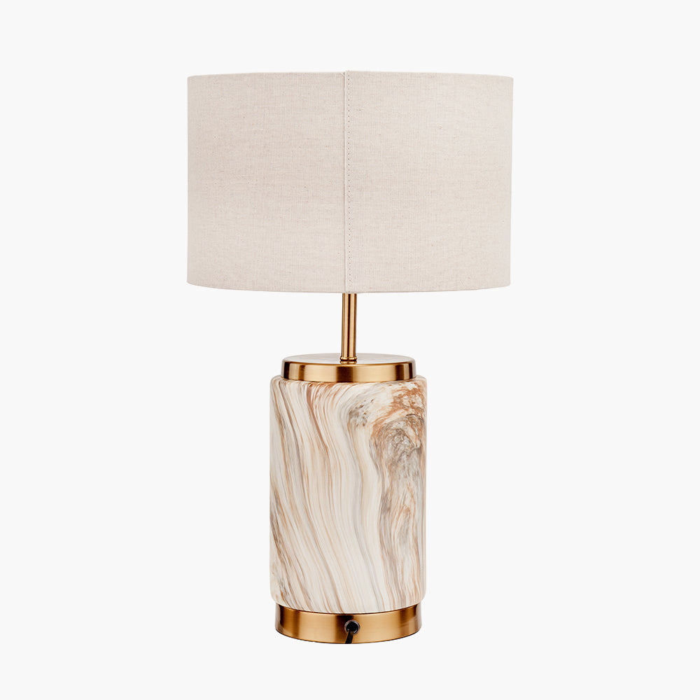Contemporary Ceramic Table Lamp – Natural Stone Effect Base & Linen Shade