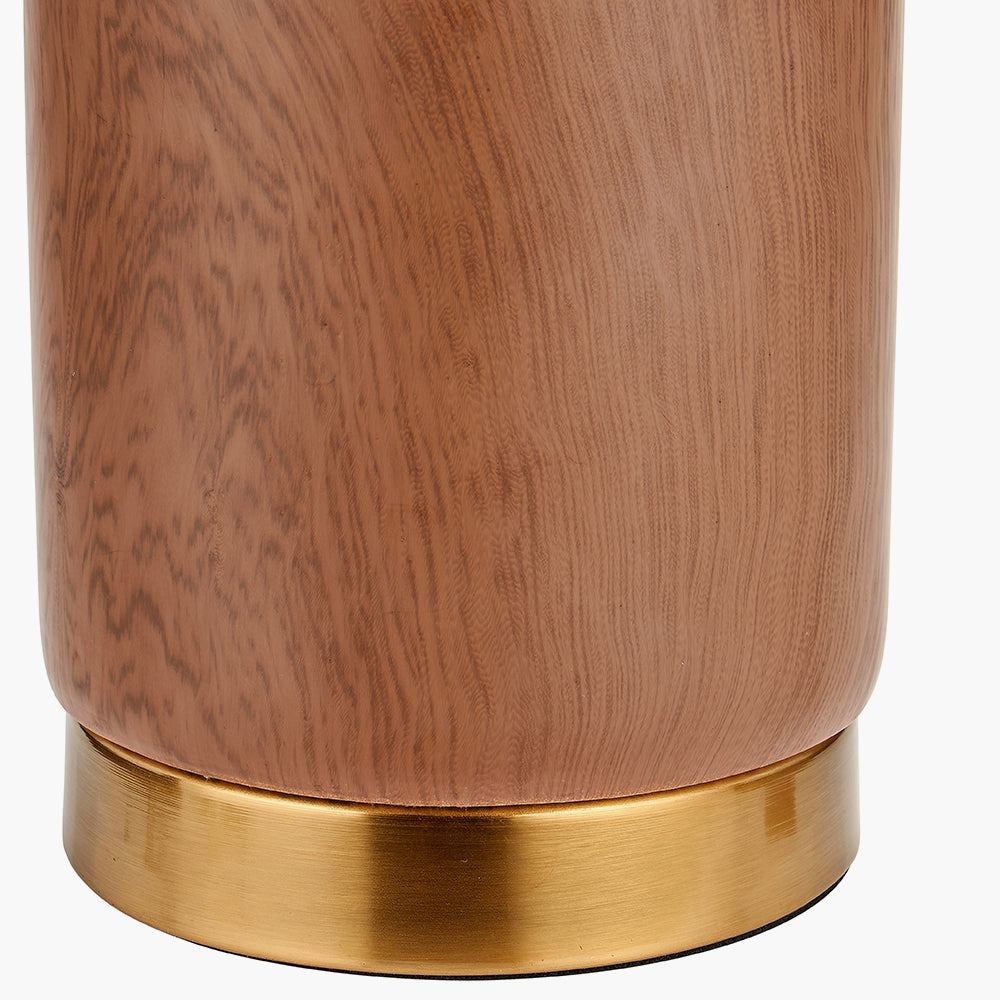 Modern Wood Effect Ceramic Table Lamp – Gold Accents & White Drum Shade