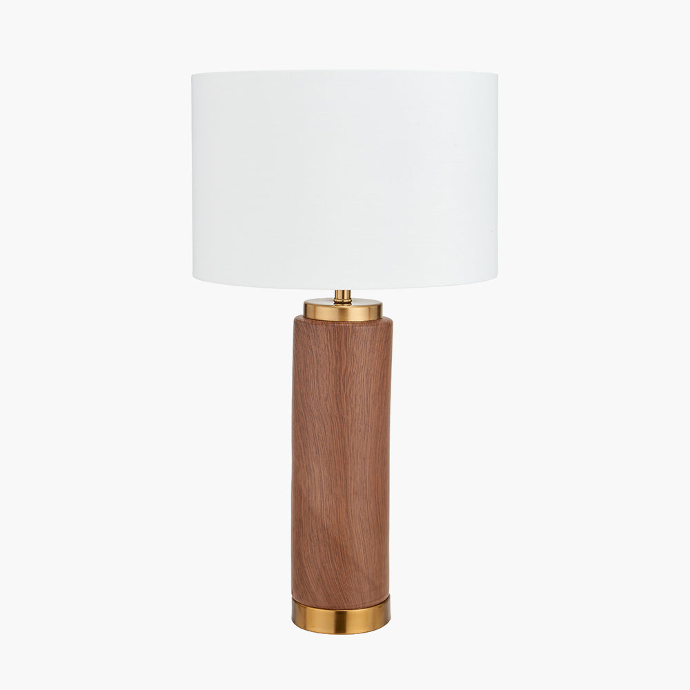 Modern Wood Effect Ceramic Table Lamp – Gold Accents & White Drum Shade