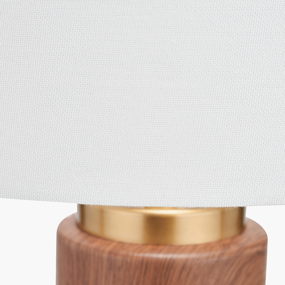 Modern Wood Effect Ceramic Table Lamp – Gold Accents & White Drum Shade