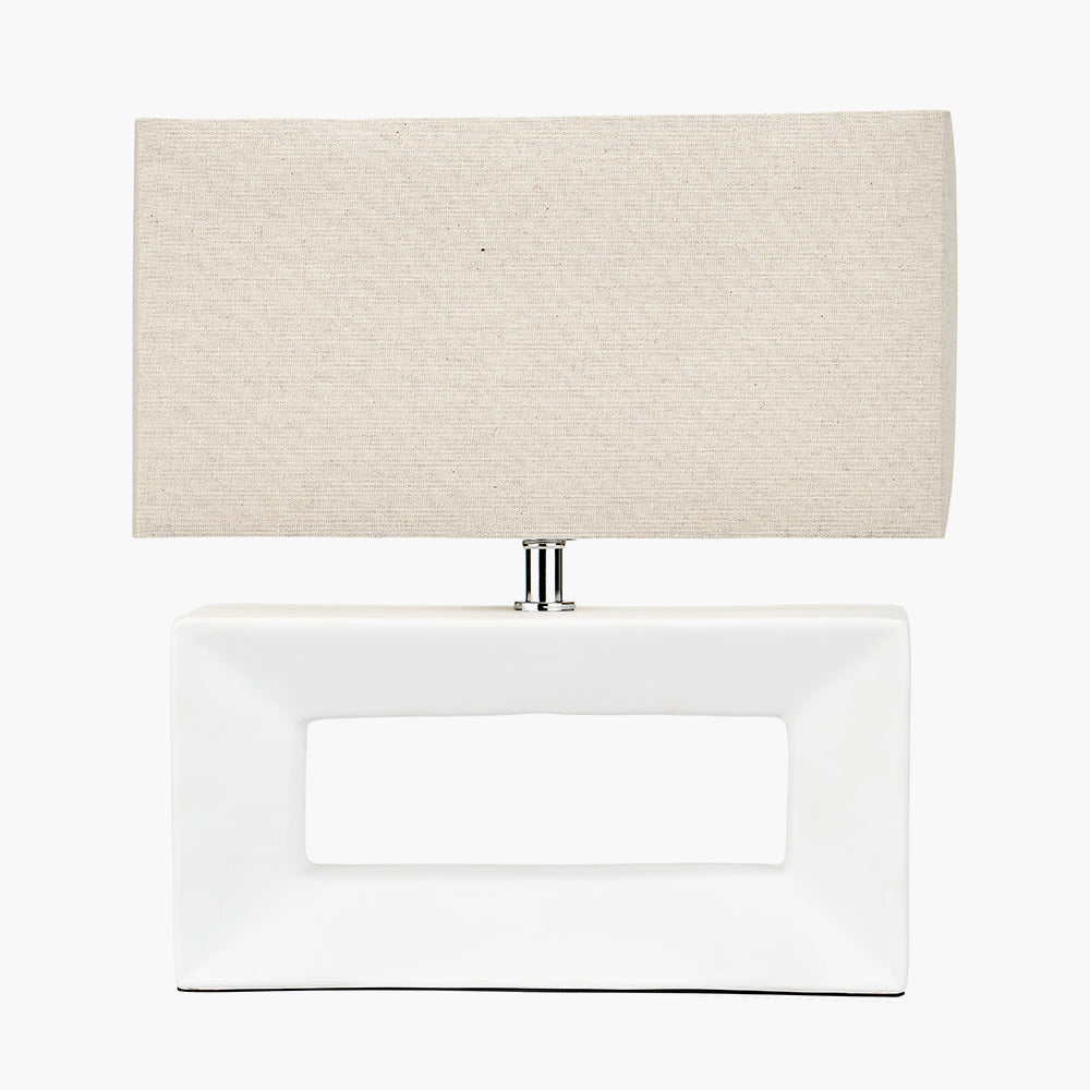 Modern White Rectangular Ceramic Table Lamp with Natural Shade - 35cm