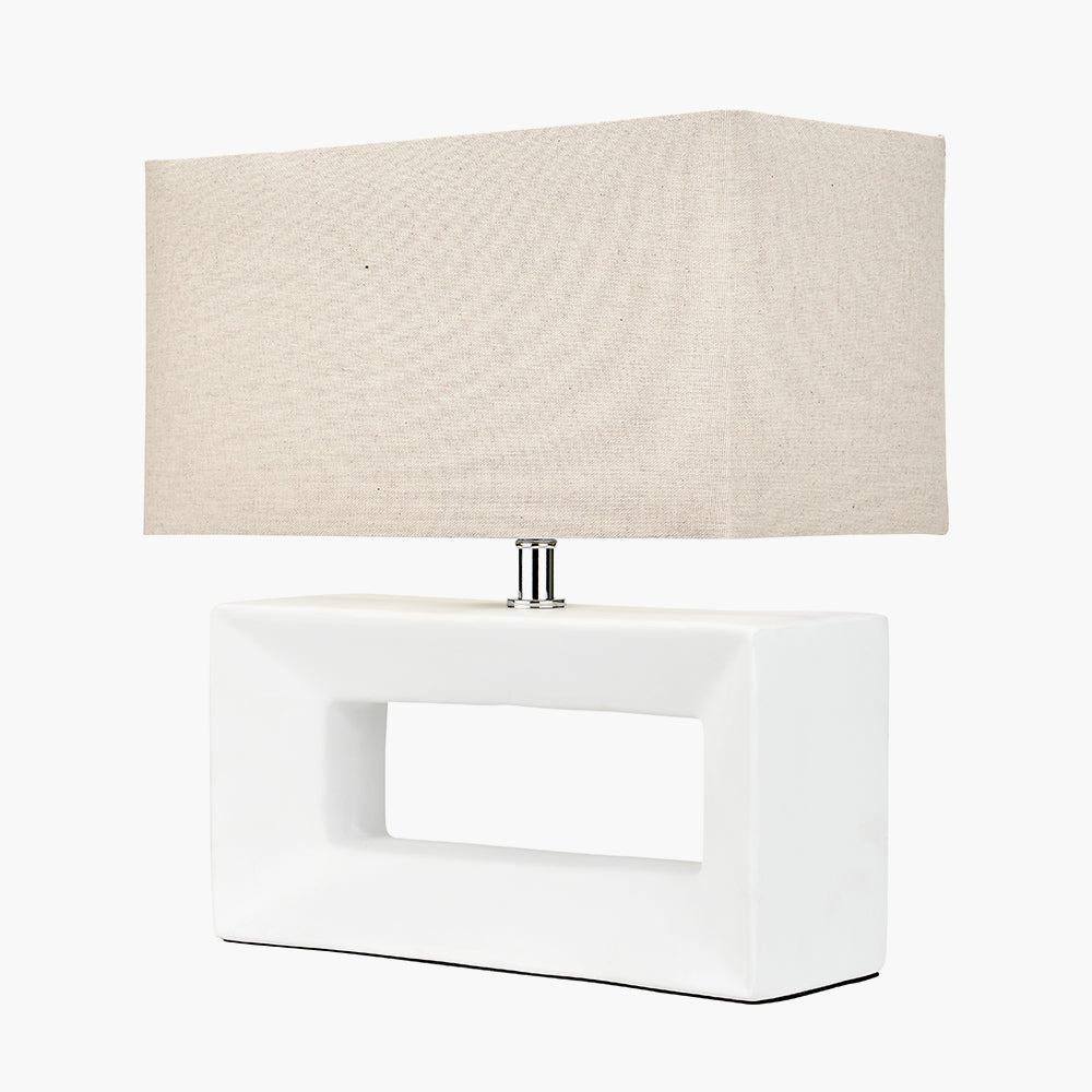 Modern White Rectangular Ceramic Table Lamp with Natural Shade - 35cm