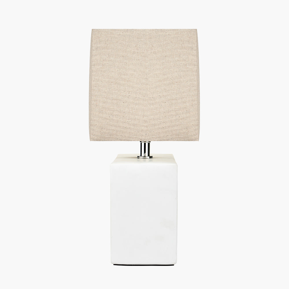 Modern White Rectangular Ceramic Table Lamp with Natural Shade - 35cm