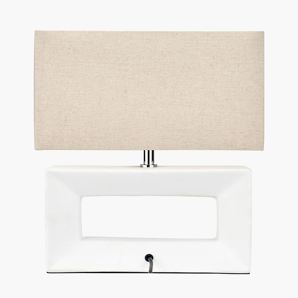 Modern White Rectangular Ceramic Table Lamp with Natural Shade - 35cm
