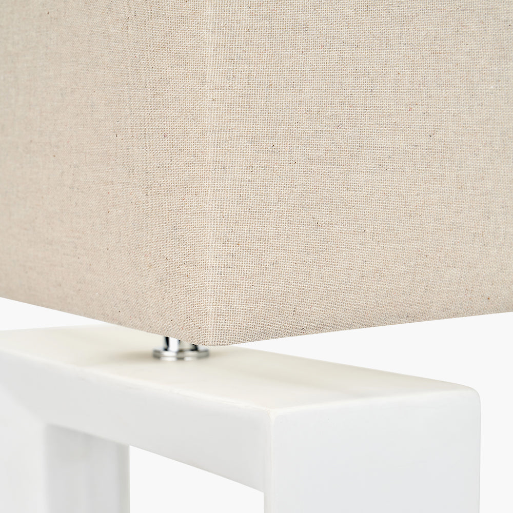 Modern White Rectangular Ceramic Table Lamp with Natural Shade - 35cm