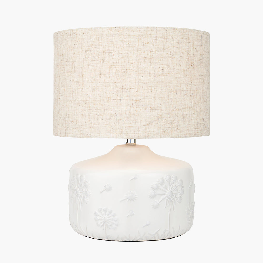 Modern White Ceramic Table Lamp with Natural Shade - 33cm