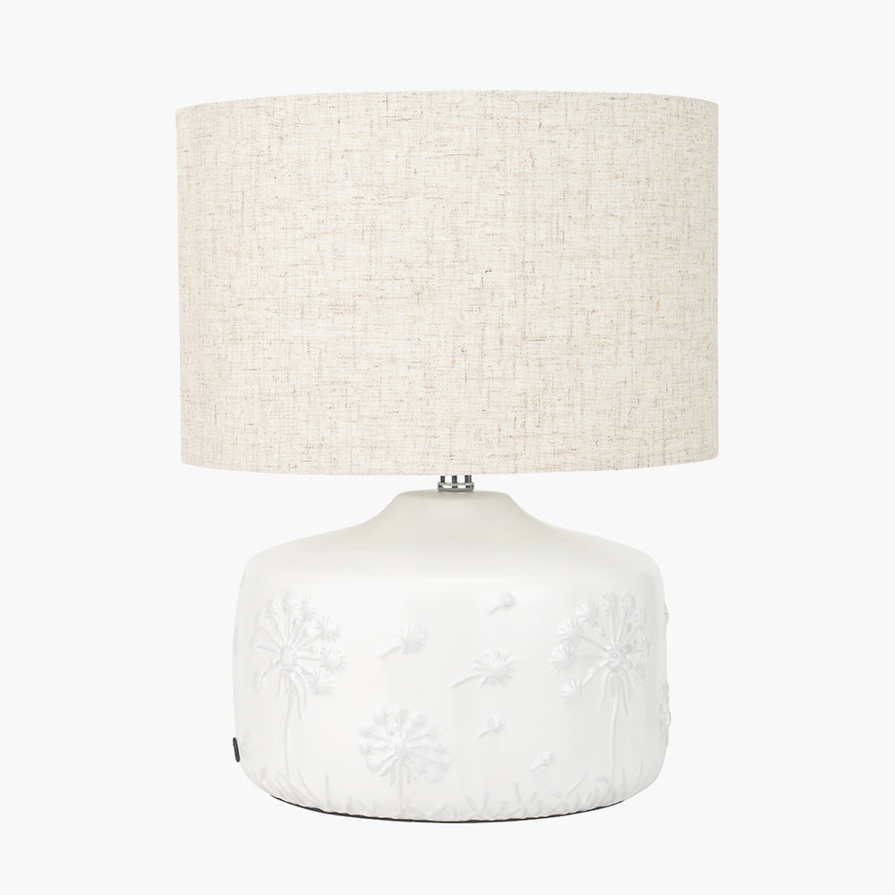Modern White Ceramic Table Lamp with Natural Shade - 33cm