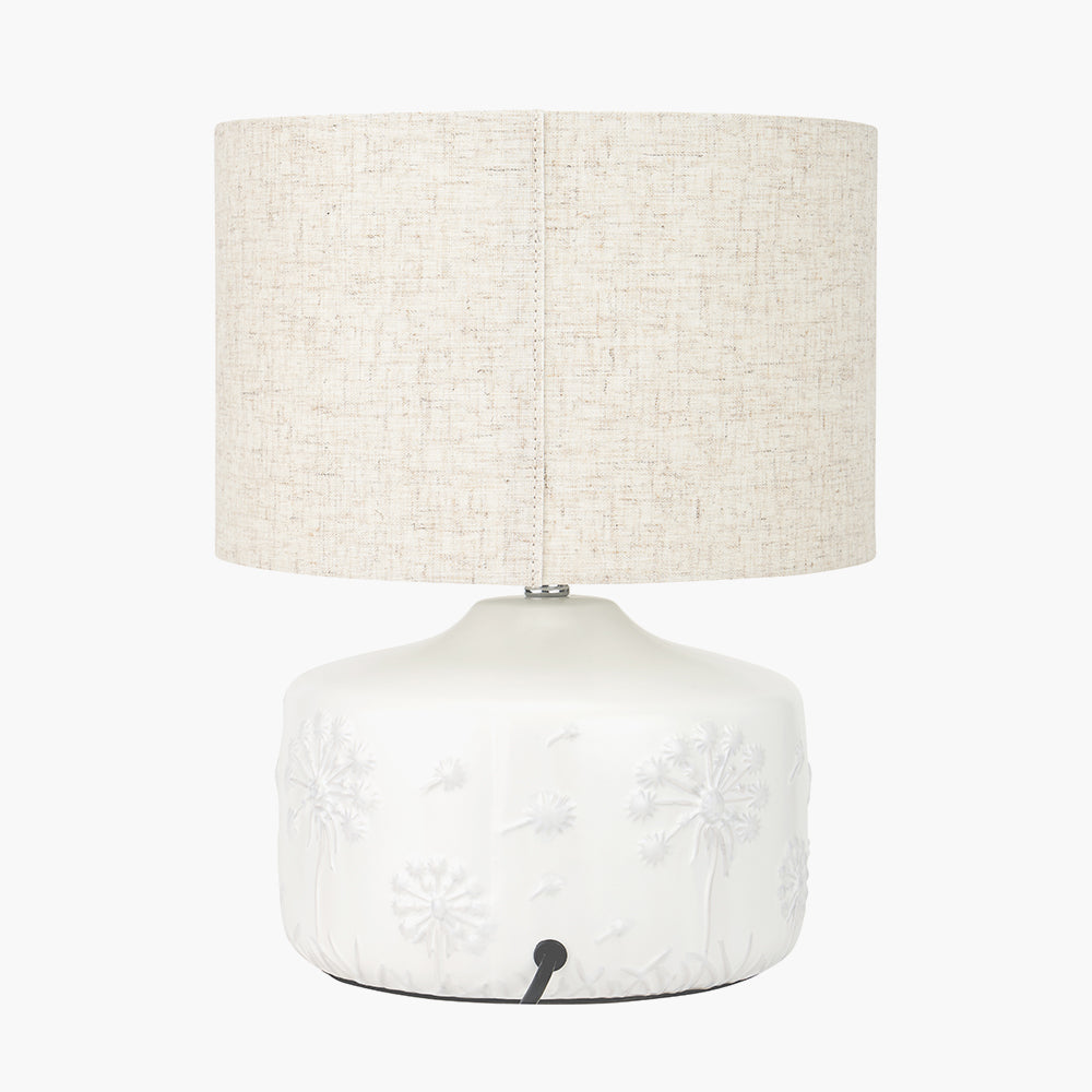 Modern White Ceramic Table Lamp with Natural Shade - 33cm