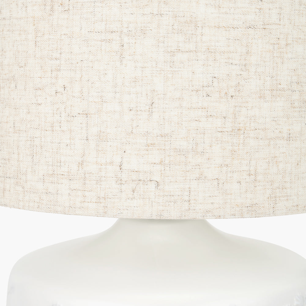 Modern White Ceramic Table Lamp with Natural Shade - 33cm