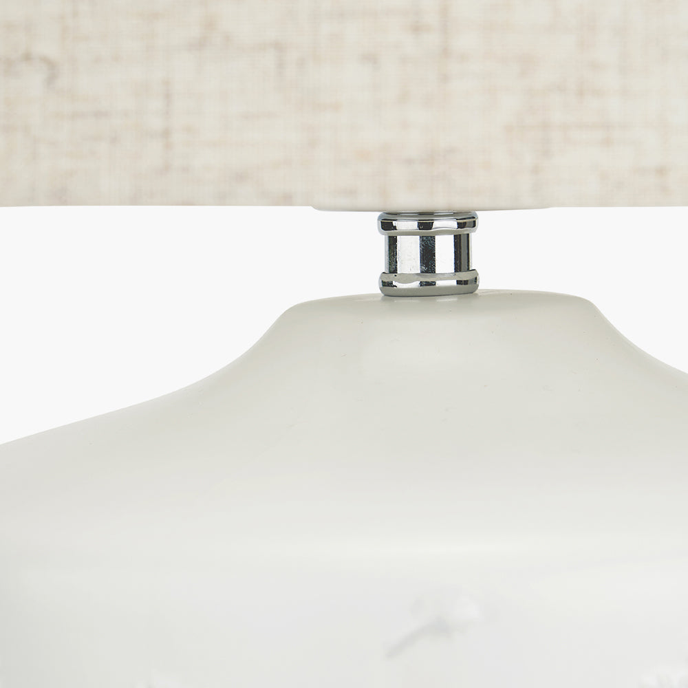 Modern White Ceramic Table Lamp with Natural Shade - 33cm