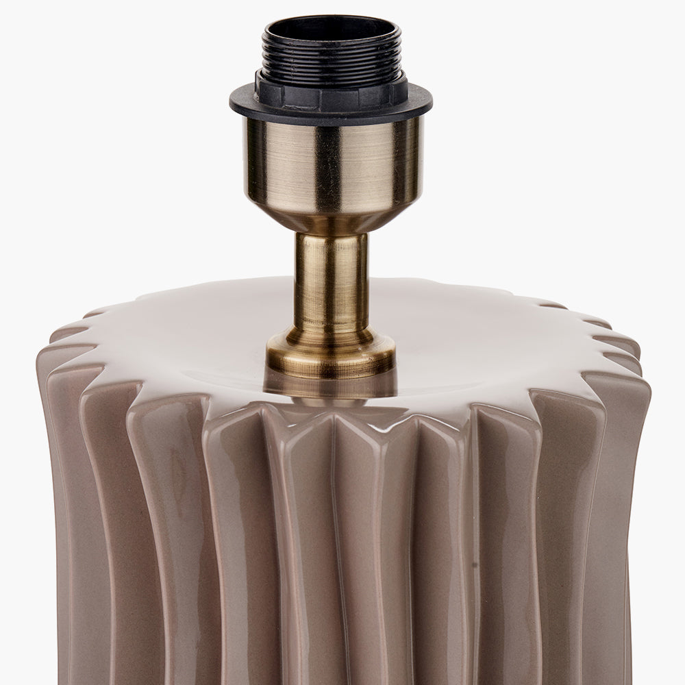 Elegant Taupe Ceramic Table Lamp Base – Ribbed Design & LED Compatible