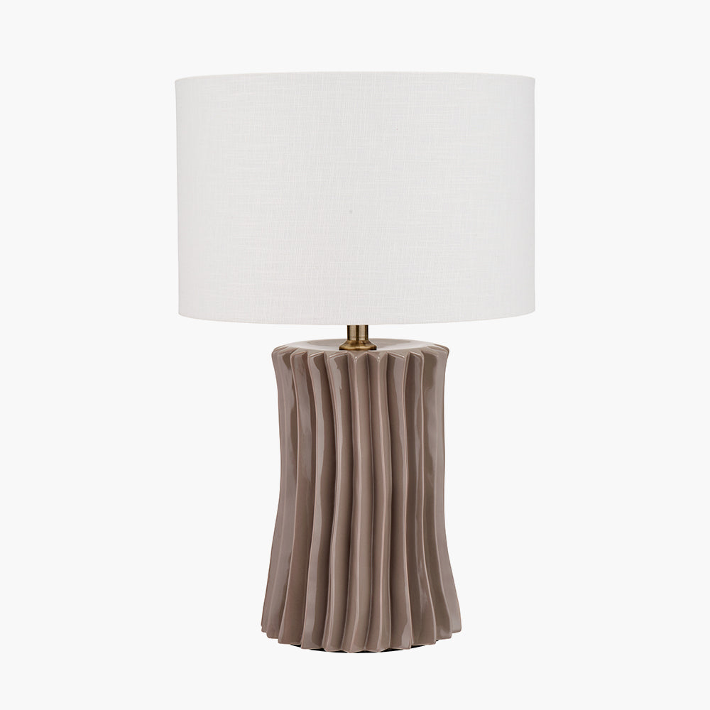 Elegant Taupe Ceramic Table Lamp Base – Ribbed Design & LED Compatible