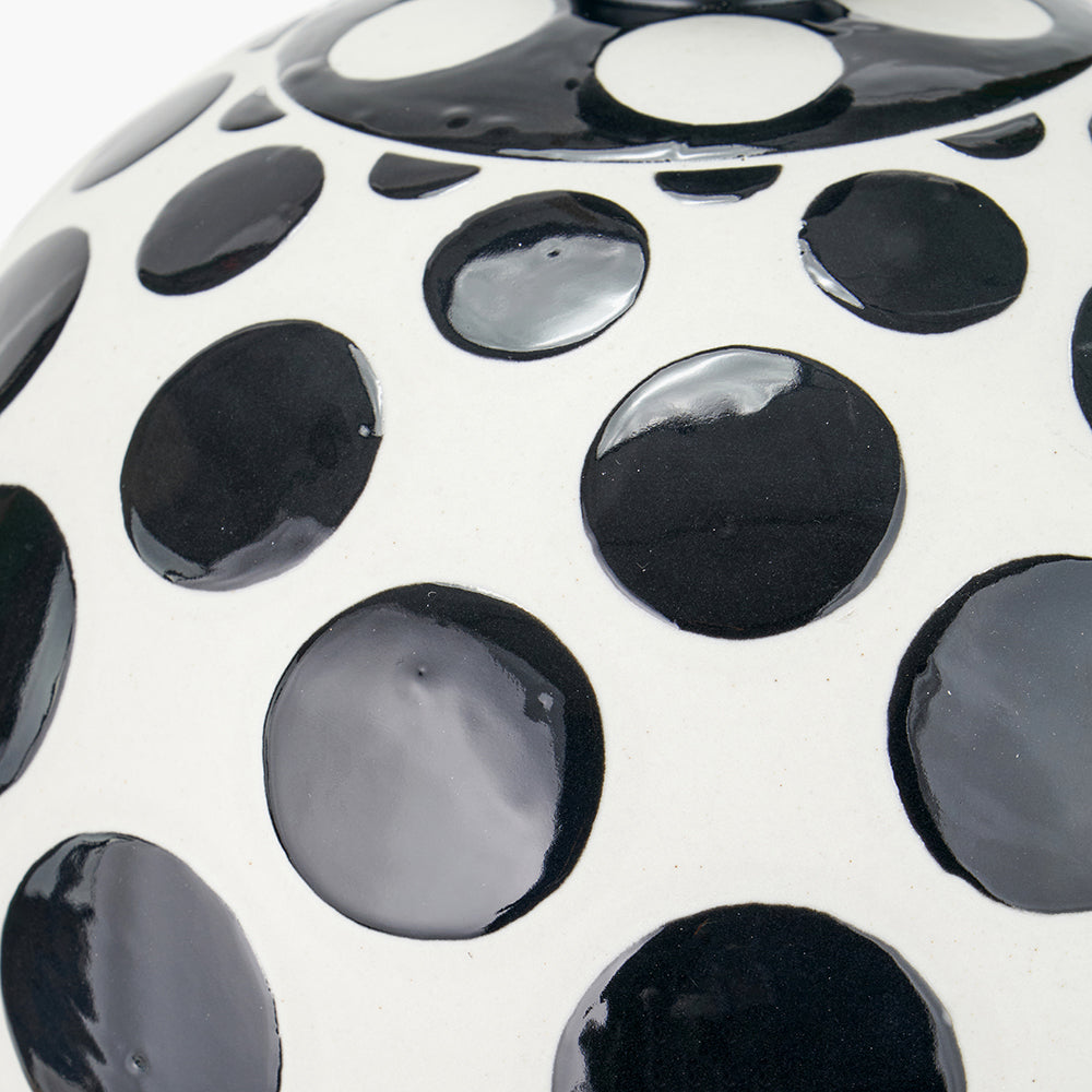 Playful Black & White Ceramic Table Lamp Base – Polka Dot Design & LED Compatible