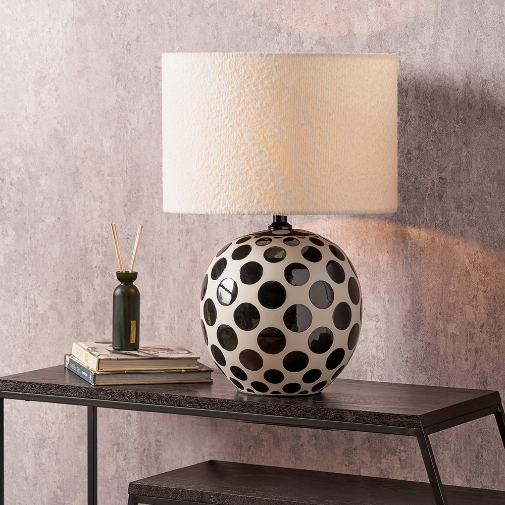 Playful Black & White Ceramic Table Lamp Base – Polka Dot Design & LED Compatible -