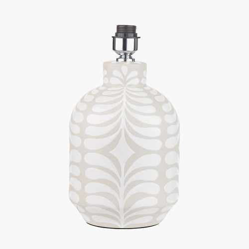 Elegant Grey & White Ceramic Table Lamp Base – Leaf Pattern Design & LED Compatible