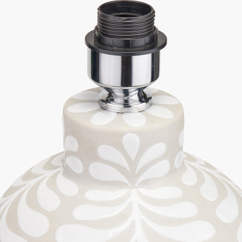 Elegant Grey & White Ceramic Table Lamp Base – Leaf Pattern Design & LED Compatible