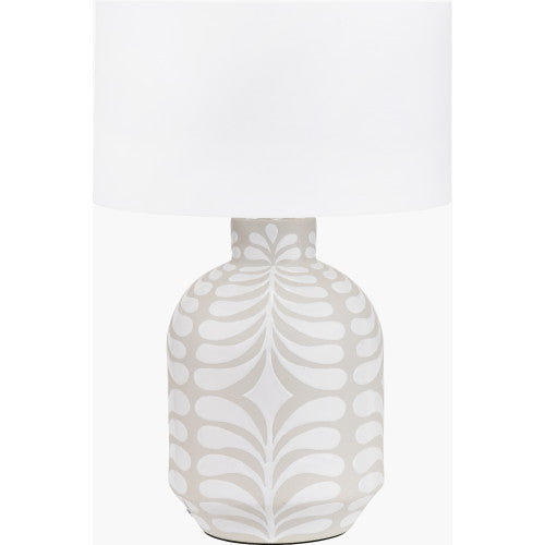 Elegant Grey & White Ceramic Table Lamp Base – Leaf Pattern Design & LED Compatible