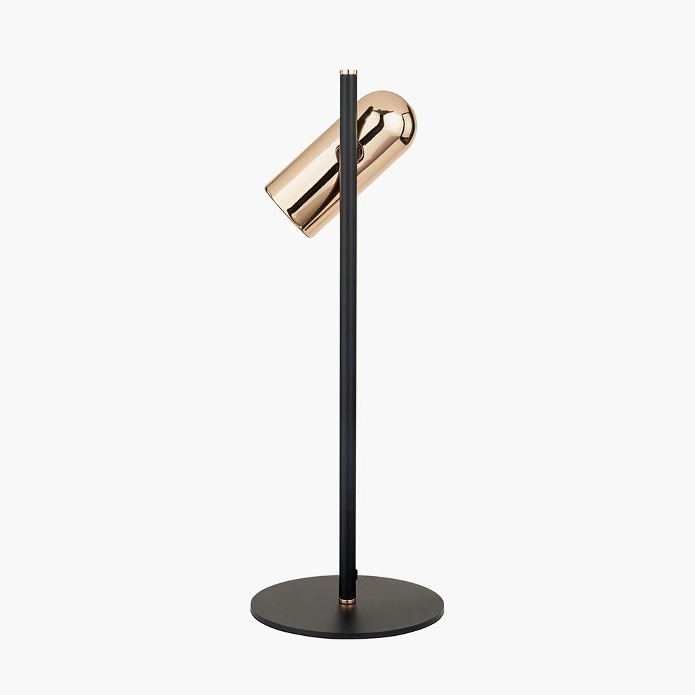 Contemporary Black and Rose Gold Metal Table Lamp - 50cm