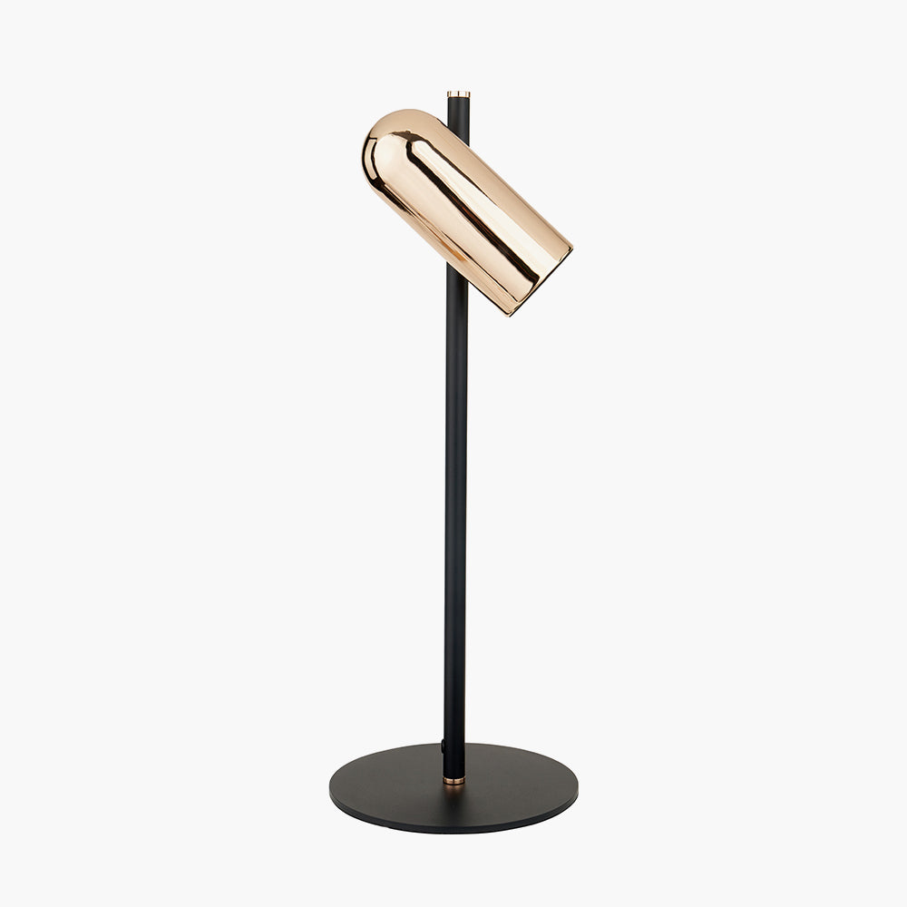 Contemporary Black and Rose Gold Metal Table Lamp - 50cm