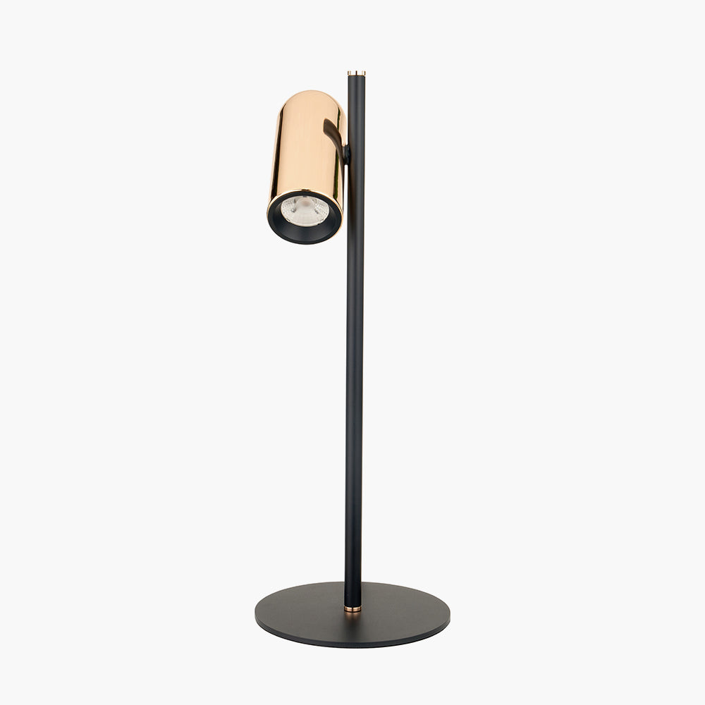 Contemporary Black and Rose Gold Metal LED Table Lamp – Integrated Design -