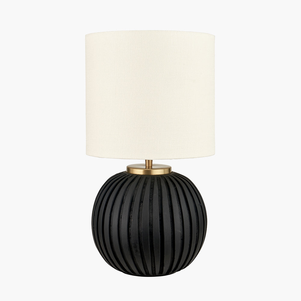 Modern Black Terracotta Table Lamp – Cream Linen Shade & Gold Accents