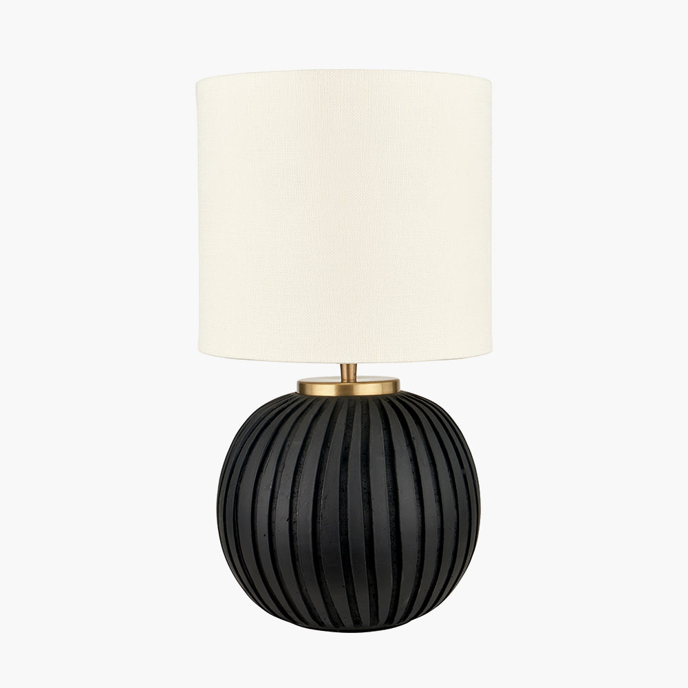 Modern Black Terracotta Table Lamp – Cream Linen Shade & Gold Accents