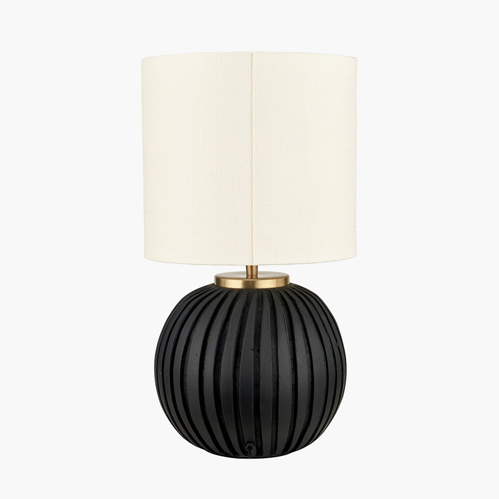 Modern Black Terracotta Table Lamp – Cream Linen Shade & Gold Accents