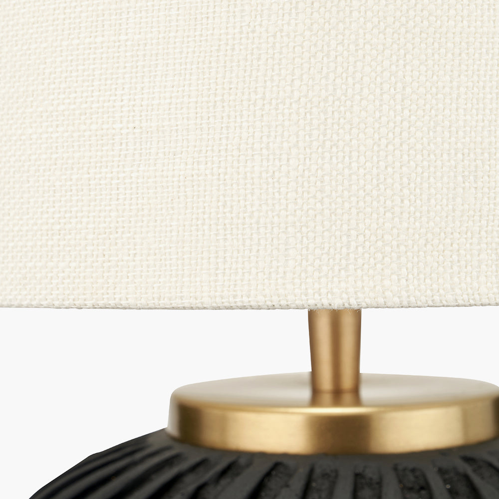 Modern Black Terracotta Table Lamp – Cream Linen Shade & Gold Accents