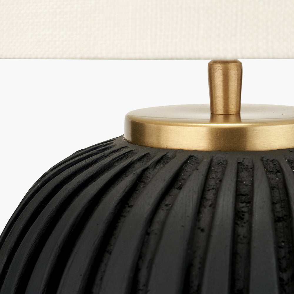 Modern Black Terracotta Table Lamp – Cream Linen Shade & Gold Accents
