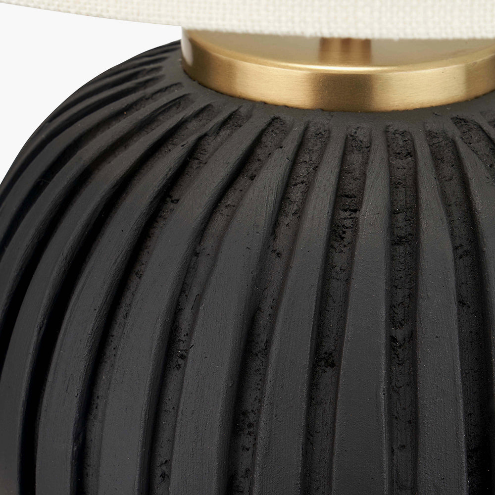 Modern Black Terracotta Table Lamp – Cream Linen Shade & Gold Accents