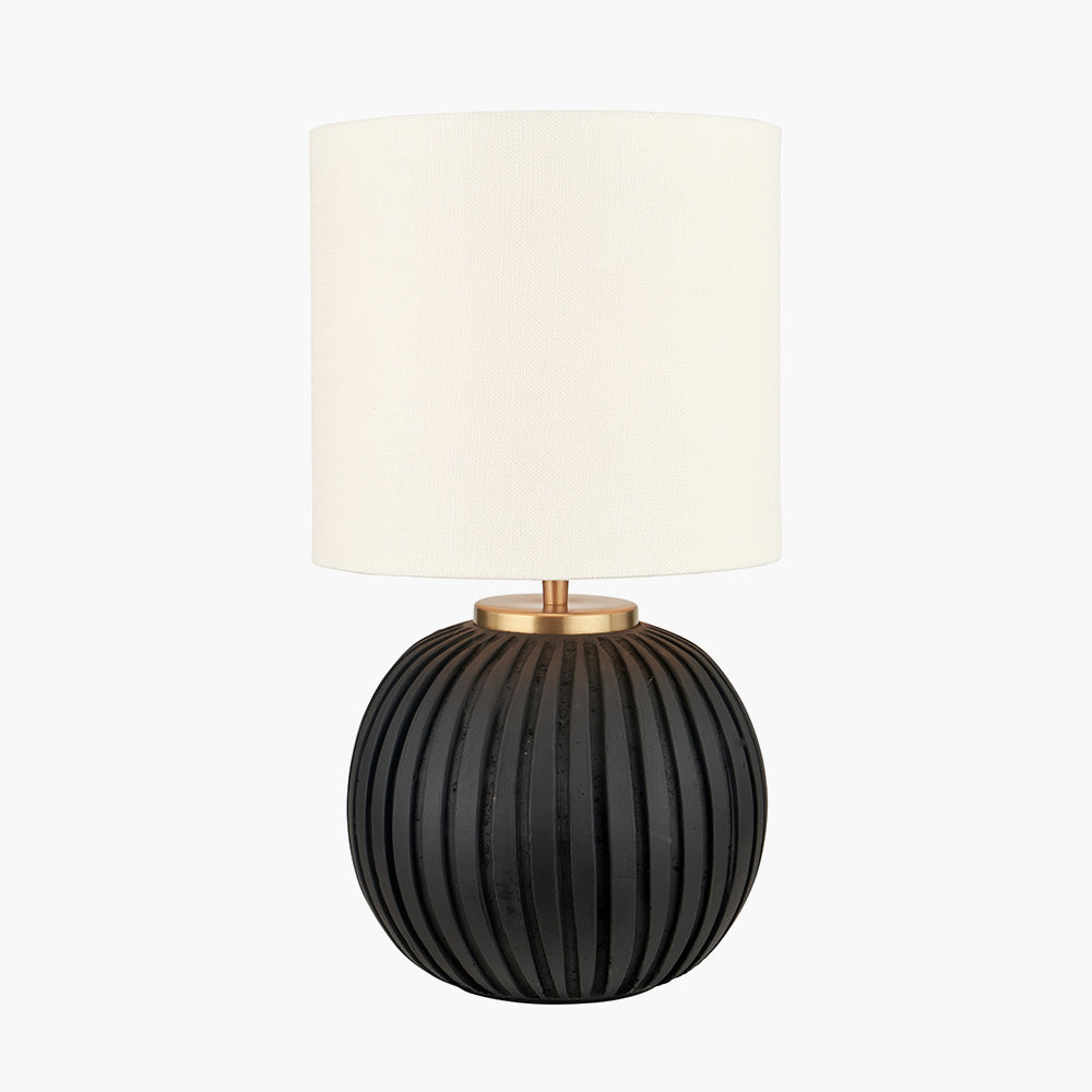 Modern Black Terracotta Table Lamp – Cream Linen Shade & Gold Accents -